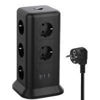Сетевой фильтр TESSAN 11 евророзеток 220В и 3 USB и кн. питания, 2500Вт, до 10А, кабе TPS01-DE Black