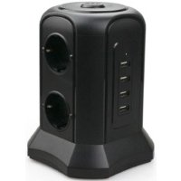 Сетевой фильтр TESSAN 6 евророзеток 220В и 4 USB и кн. питания, 2500Вт, до 10А, кабе TP-VB4U6E Black