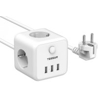 Сетевой фильтр TESSAN 3 евророзетки 220В и 3 USB и кн. питания, 2500Вт, до 10А, кабель TS-301 White