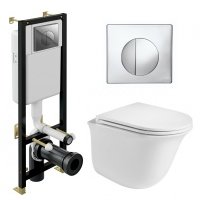 Комплект 3 в 1 инсталляция Cersanit Black S-IN-BLACK-Cg-w + Подвесной унитаз WeltWasser Telbach 004 GL-WT + кнопка хром S-IN-BLACK-Cg-w+10000003668