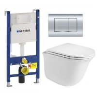 Комплект 3 в 1 инсталляция Geberit Duofix Delta30 458.163.21.1 + Подвесной унитаз WeltWasser Telbach 004 GL-WT + кнопка хром 111.153.00.1+115.137.21.1+111.839.00.1+10000003668