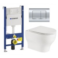 Комплект 3 в 1 инсталляция Geberit Duofix Delta30 458.163.21.1 + Подвесной унитаз WeltWasser Erlenbach 004 GL-WT + кнопка хром 111.153.00.1+115.137.21.1+111.839.00.1+10000003807