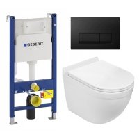 Комплект 3 в 1 инсталляция Geberit Duofix + Подвесной унитаз WeltWasser Heimbach 041 GL-WT + кнопка черная глянцевая 111.153.00.1+115.105.DW.1+111.839.00.1+10000008260