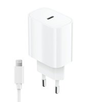 Сетевое зарядное устройство OLMIO 20W, Type-C, PD, +8-pin cable, white 