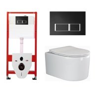 Комплект 3 в 1 инсталляция для унитазов Tece Tecespring S955202 + Унитаз подвесной Ceramica Nova Moments CN3003 с кнопкой черной матовой S955202 + CN3003
