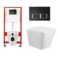 Комплект 3 в 1 инсталляция для унитазов Tece Tecespring S955202 + Унитаз подвесной Taliente Correto CR25200 с кнопкой черной матовой S955202 + CR25200