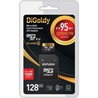 Карта памяти MicroSDXC 128GB DiGoldy Class 10 Extreme Pro UHS-I U3 (95 Mb/s) + SD адаптер DG128GCSDXC10UHS-1-ElU3