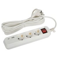 удлинитель с USB ЭРА 5м 3-местный с/з 3x0,75мм2 10А с выключателем белый 