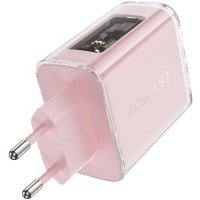 Зарядное устройство сетевое ACEFAST Sparkling series PD65W GaN (2*USB-C+USB-A) charger (EU). Цвет: нежно-розовый A45