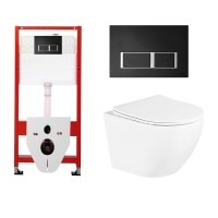 Комплект 3 в 1 инсталляция для унитазов Tece Tecespring S955202 + Унитаз подвесной BelBagno Uno BB3105CHR/SC с кнопкой черной матовой 