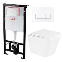 Комплект 3 в 1 инсталляция AlcaPlast + Унитаз подвесной BelBagno Due BB3103CHR/SC + кнопка белая 