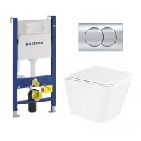 Комплект 3 в 1 инсталляция Geberit Duofix + Унитаз подвесной BelBagno Due BB3103CHR/SC белый + кнопка хром Delta01 