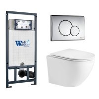 Комплект 3 в 1 инсталляция WeltWasser WW Amberg 507 + Подвесной унитаз Weltwasser WW Merzbach 043GL-WT с кнопкой хром RD 10000005949 + 10000009939 + 10000005952