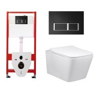 Комплект 3 в 1 инсталляция для унитазов Tece Tecespring S955202 + Унитаз подвесной Vincea Q-Line VT1-12 с кнопкой черной матовой 