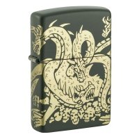 Зажигалка ZIPPO Dragon Design с покрытием Green Matte, латунь/сталь, зеленая, матовая 