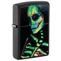 Зажигалка ZIPPO Skeleton Design с покрытием Black Light, латунь/сталь, черная, матовая 