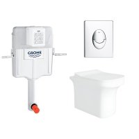 Комплект 3 в 1 смывной бачок скрытого монтажа Grohe GD2 + Унитаз приставной Enio Solo EN2750023 + Кнопка Grohe Skate Air хром 38661000 + 38505000 + EN2750023