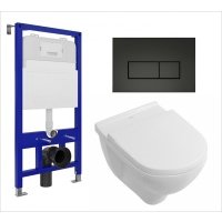 Комплект 3 в 1 инсталляция Enio Tecnico 52 EN8050052 + Унитаз подвесной Villeroy & Boch O Novo Directflush + кнопка черная матовая EN8050052+EN8050803+5660HR01
