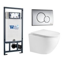 Комплект 3 в 1 инсталляция WeltWasser WW Amberg 507 + Подвесной унитаз WeltWasser Merzbach 041 GL-WT с кнопкой хром RD 10000005949 + 10000008254 + 10000005952