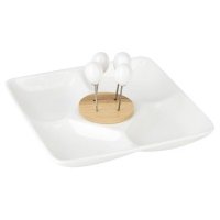 Менажница Nouvelle Home 4-х секционная со шпажками Naturel, 20х20х9 см 