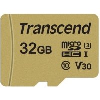 Карта памяти 32GB Transcend microSDHC Class 10 U3, V30 500S + адаптер, MLC TS32GUSD500S