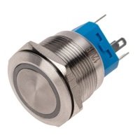 Кнопка Rexant антивандальная диам. 22 12В(LED) Б/Фикс (5с) OFF-(ON) / ON-(OFF) подсв/синяя 36-3511