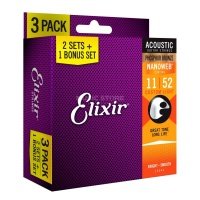 Струны Elixir 16544 Phosphor Bronze Acoustic NANOWEB Light (.011-.052) 3-pack