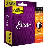 Струны Elixir 16545 Phosphor Bronze Acoustic NANOWEB Light (.012-.053) 3-pack