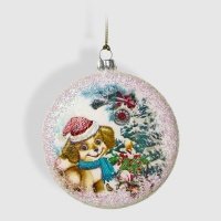 Игрушка новогодняя Krebs int пес в шапке Санты 9 см 