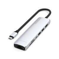 USB-хаб Satechi 7-in-1 USB-C Slim Multiport Adapter with Ethernet (Type-C,HDMI, 2xType-A, SD,microSD, RJ-45), до 80 Вт Серебристый Док-станция ST-P7SS