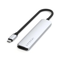 USB-хаб Satechi 6-in-1 USB-C Slim Multiport Adapter (Type-C, HDMI, 2x Type-A, SD, microSD), до 75 Вт, Серебристый Док-станция ST-P6SS