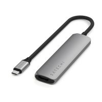 USB-хаб Satechi 4-in-1 USB-C Slim Multiport Adapter 4K (Type-C, HDMI, 2x Type-A), до 80 Вт, Серый Док-станция ST-P4SM