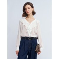 Шифоновая блузка-рубашка с воланами 02521118Y011 