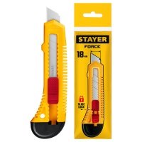 Нож упрочненный Stayer FORCE, 0911_z01 из АБС пластика со сдвижным фиксатором (лезвия 18 мм) FORCE 0911_z01