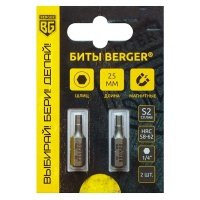 Биты Berger , магнитные, Hex3, 25 мм, 2 шт., S2 BG2376