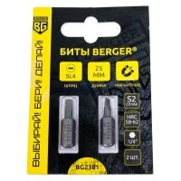 Биты Berger , магнитные, SL0.5*4, 25 мм, 2 шт., S2 BG2381