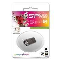 Флешка USB SILICON POWER Touch T01 64Гб, USB2.0, черный и серебристый [sp064gbuf2t01v1k] SP064GBUF2T01V1K