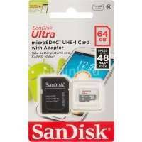 Карта памяти microSDXC UHS-I SANDISK Ultra 64 ГБ, 48 МБ/с, 320X, Class 10, , 1 шт., переходник SD SDSQUNB-064G-GN3MA