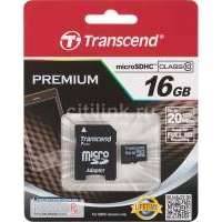 Карта памяти microSDHC TRANSCEND 16 ГБ, Class 10, , 1 шт., переходник SD TS16GUSDHC10