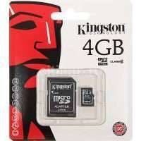 Карта памяти microSDHC KINGSTON 4 ГБ, Class 4, , SD SDC4/4GB