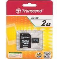 Карта памяти microSD TRANSCEND 2 ГБ, , 1 шт., переходник SD TS2GUSD