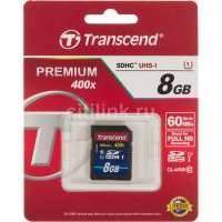 Карта памяти SDHC UHS-I TRANSCEND Premium 8 ГБ, 60 МБ/с, Class 10, , 1 шт. TS8GSDU1