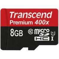 Карта памяти microSDHC UHS-I TRANSCEND Premium 8 ГБ, 60 МБ/с, 400X, Class 10, , 1 шт. TS8GUSDCU1