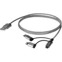 Кабель для сотового телефона Qumo 3 в 1: Type-C+MicroUSB+8 pin MFI, 1m, Space Grey