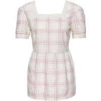 Клетчатая туника с кружевом и коротким рукавом (кремовый/ревень)