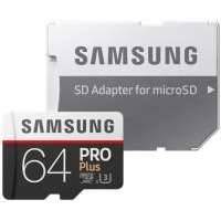 Карта памяти microSDXC UHS-I SAMSUNG Pro PLUS 2 64 ГБ, 100 МБ/с, Class 10, , 1 шт., переходник SD MB-MD64GA/RU