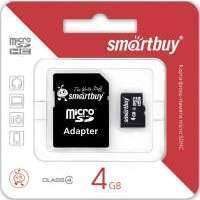 Карта памяти 4GB SmartBuy micro SDHC class 4 (SD адаптер) microSDHC 4Gb + адаптер