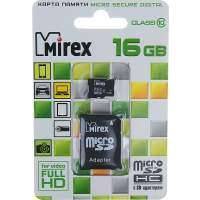 Карта памяти MicroSDHC Mirex 16Gb Class 10 с адаптером Black