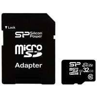 Карта памяти Silicon Power 32 GB microSDHC UHS-I Elite + SD adapter SP032GBSTHBU1V10-SP ELITE microSDHC 32GB UHS Class 1 Class 10 + SD adapter