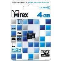 Карта памяти Mirex microSDHC 4 ГБ Class 4, R/W 12/5 МБ/с, 1 шт., черный 13612-MCROSD04